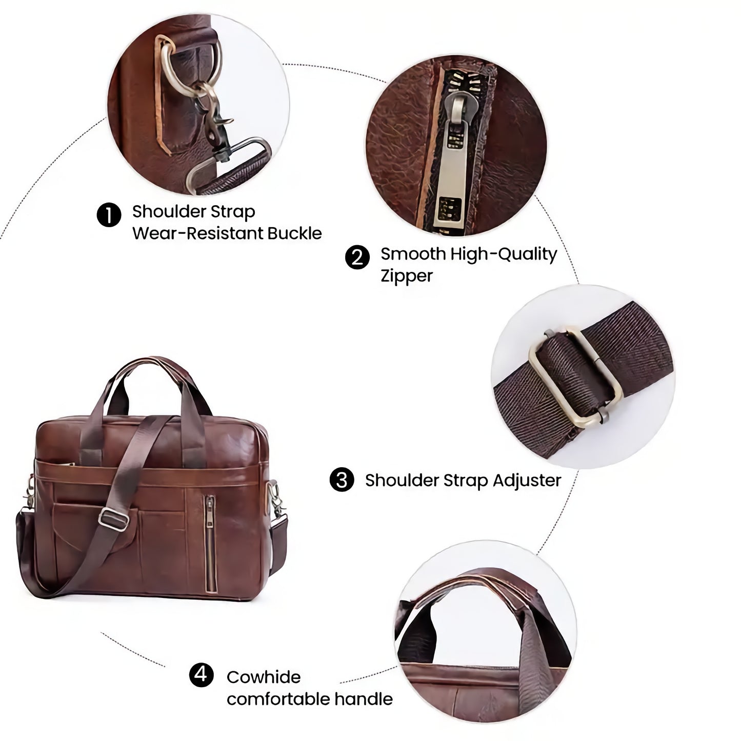 Genuine First Cowhide Leather Men's Briefcase, Shoulder Messenger, Laptop Bag